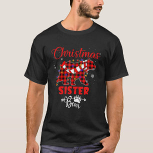 Camiseta Irmã Engraçada Ursa Árvore de Natal Luz Xadrez