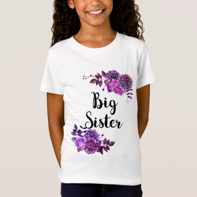 Camiseta Irmã. Flores roxas. Violet floral (Frente)