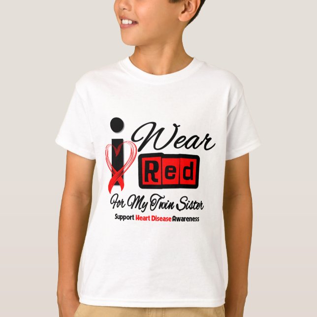 Camiseta Irmã gêmea - eu visto a doença cardíaca vermelha (Frente)