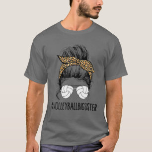Camiseta Irmã Irmã de Voleibol Vida Mensageira Bun Leopardo
