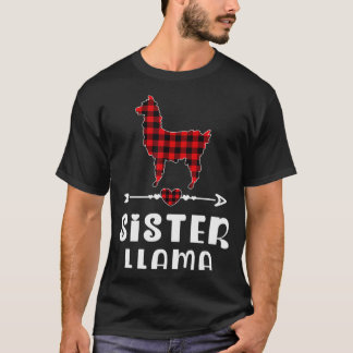 Camiseta Irmã Llama Natal Pajama Xadrez Vermelha Buffalo Fa