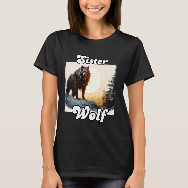Camiseta Irmã Lobo Correspondente à Tribo da Família Wolves (Frente)