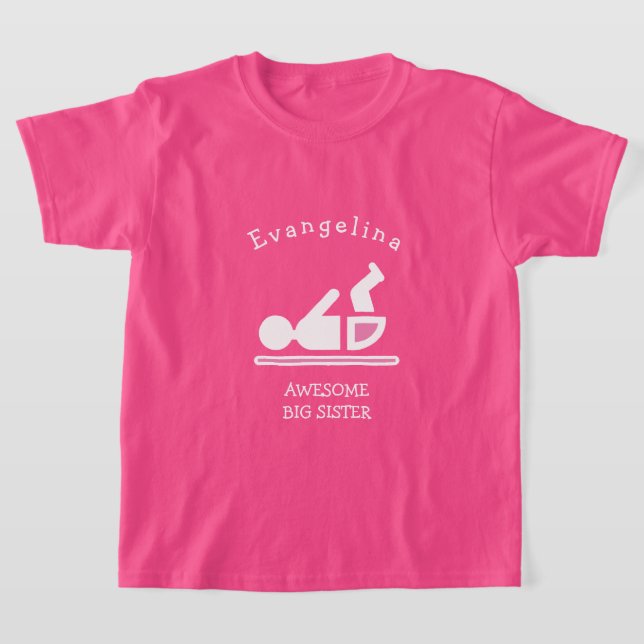 Camiseta IRMÃ MAIOR DE cor-de-rosa personalizada (Postura )