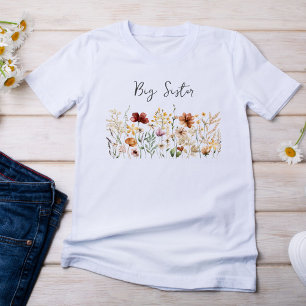 Camiseta Irmã Mais Velha Aquarela Flor Silvestre Floral Bon