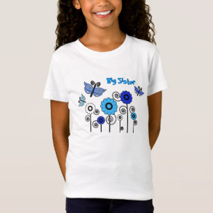 Camiseta Irmã mais velha, borboletas azuis & brancas e