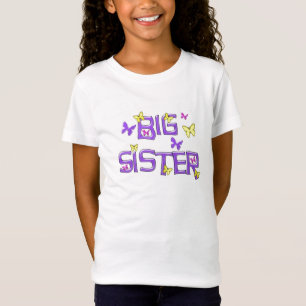 Camiseta Irmã mais velha, roxo, amarelo, borboletas