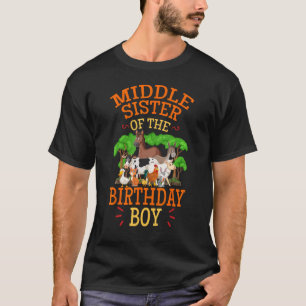 Camiseta Irmã Média Do Aniversário De Fazenda Animal