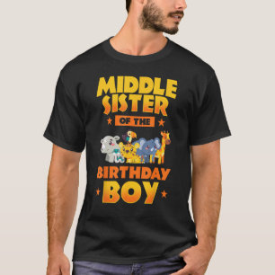 Camiseta Irmã Média Do Aniversário Zoo Safari Bday