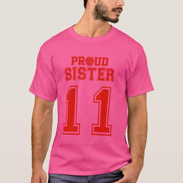 Camiseta Irmã Orgulhosa de Voleibol Número 11 R (Frente)