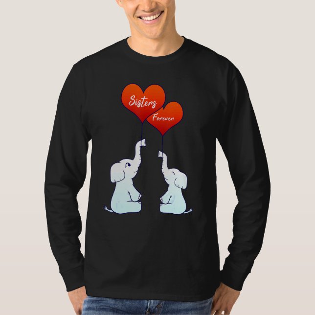 Camiseta Irmã para sempre Elefantes Heart Lov (Frente)