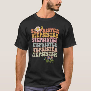Camiseta Irmã passos ondulados retro groovy com flores uma