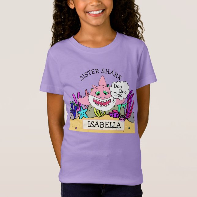 Camiseta Irmã Personalizada do Bebê de Tubarão (Frente)
