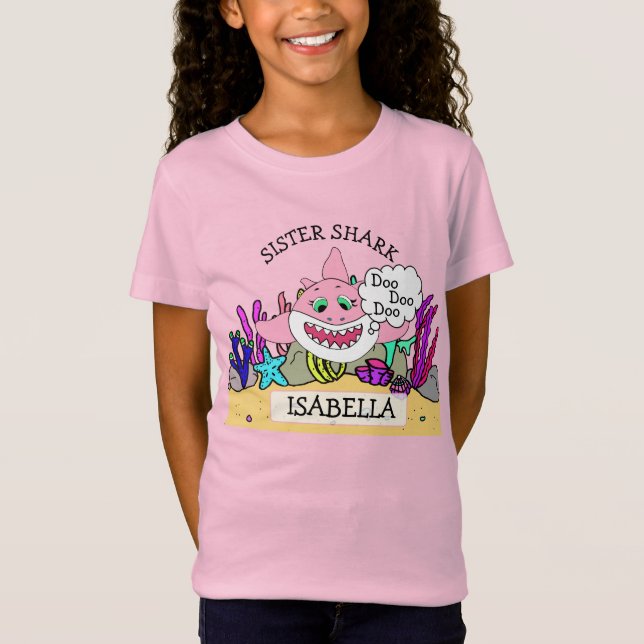 Camiseta Irmã Personalizada do Bebê de Tubarão (Frente)