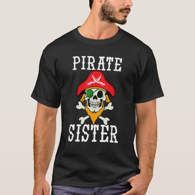 Camiseta Irmã Pirata Crossbones Skull Halloween Family Co (Frente)