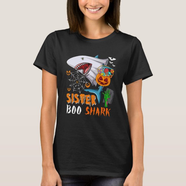 Camiseta Irmã Shark Boo Halloween Shark Boo Ghost Candy P (Frente)
