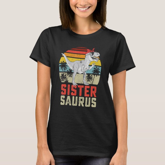Camiseta Irmã Sistersaurus Rex Dinosaur Mat Família Surus (Frente)