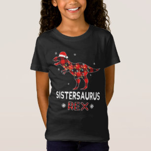 Camiseta Irmã T-Rex Xadrez Vermelha Buffalo Dinossauro de