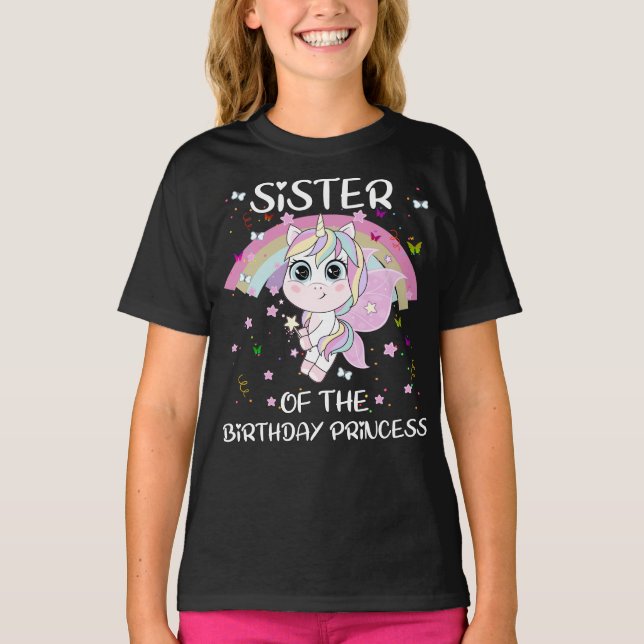 Camiseta Irmã Unicórn da Princesa de Aniversário (Frente)