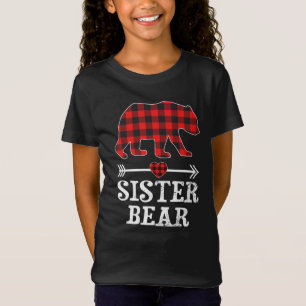 Camiseta Irmã Ursa Natal Pajama Xadrez Vermelha Buffalo