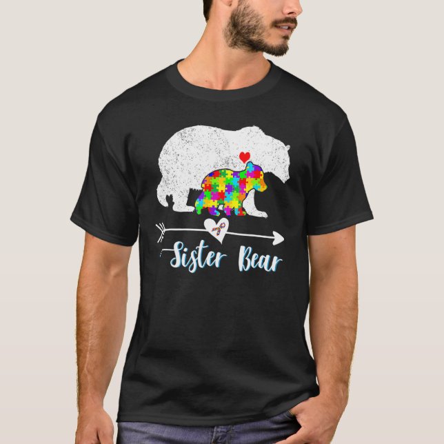 Camiseta Irmã Urso Suporta Adultos Autismo Awarene (Frente)