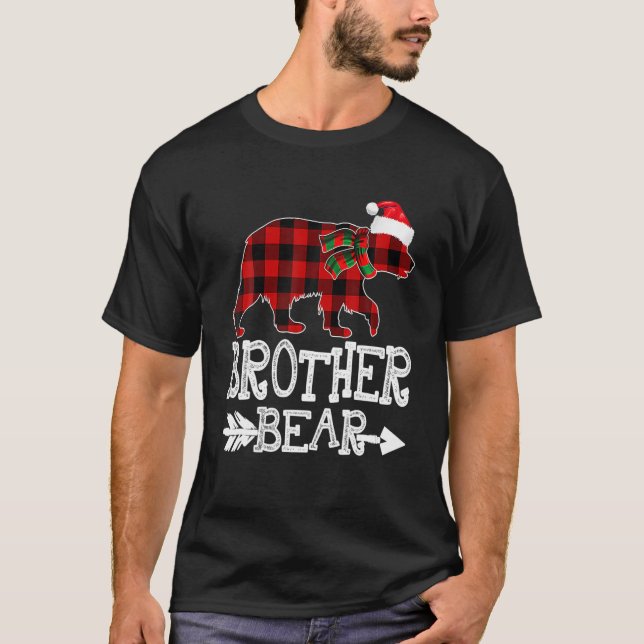 Camiseta Irmão Bear Natal Natal Natal Pajama Xadrez Vermelh (Frente)