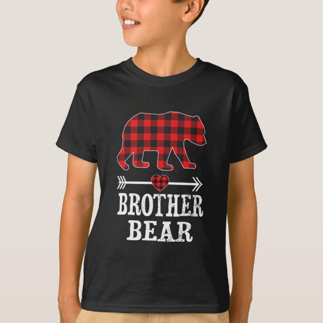 Camiseta Irmão Bear Natal Pajama Xadrez Vermelha Buffalo (Frente)