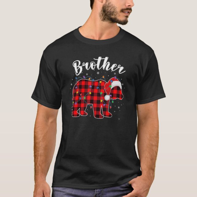 Camiseta Irmão Bear Natal Pajama Xadrez Vermelha Buffalo Fa (Frente)