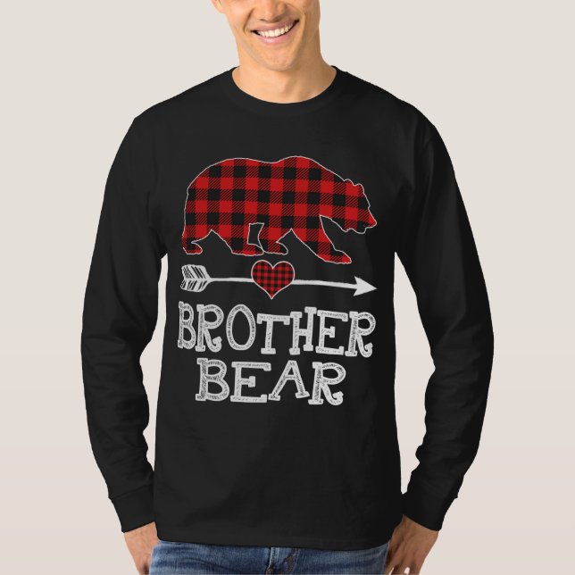 Camiseta Irmão Bear Natal Pajama Xadrez Vermelha Buffalo Fa (Frente)