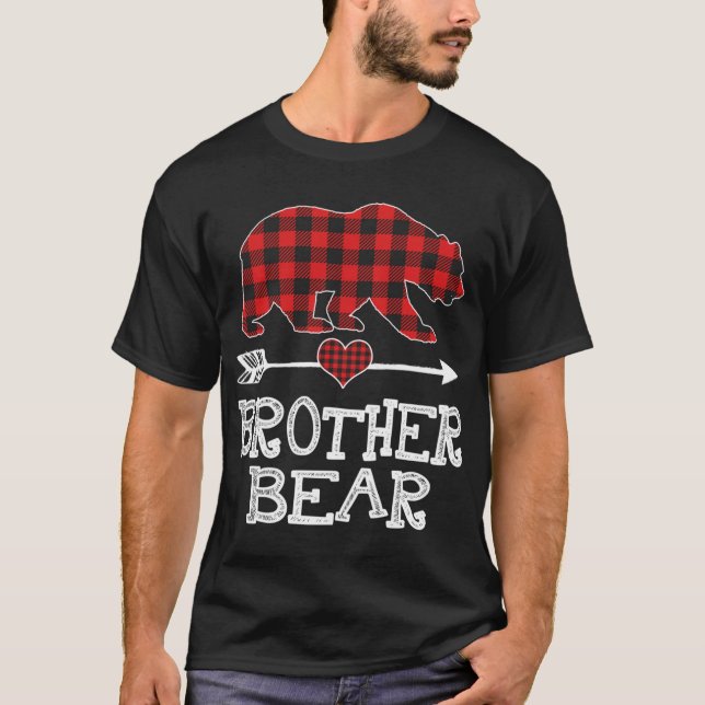 Camiseta Irmão Bear Natal Pajama Xadrez Vermelha Buffalo Fa (Frente)