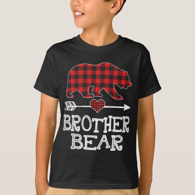 Camiseta Irmão Bear Natal Pajama Xadrez Vermelha Buffalo Fa (Frente)