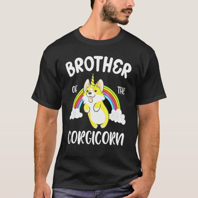 Camiseta Irmão da Diversão Corgicorn Rainbow Cloud Corgi (Frente)