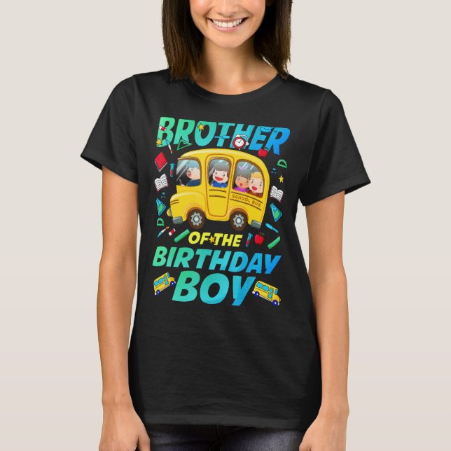 Camiseta Irmão da família Bday Bus School Boy Birthday (Frente)