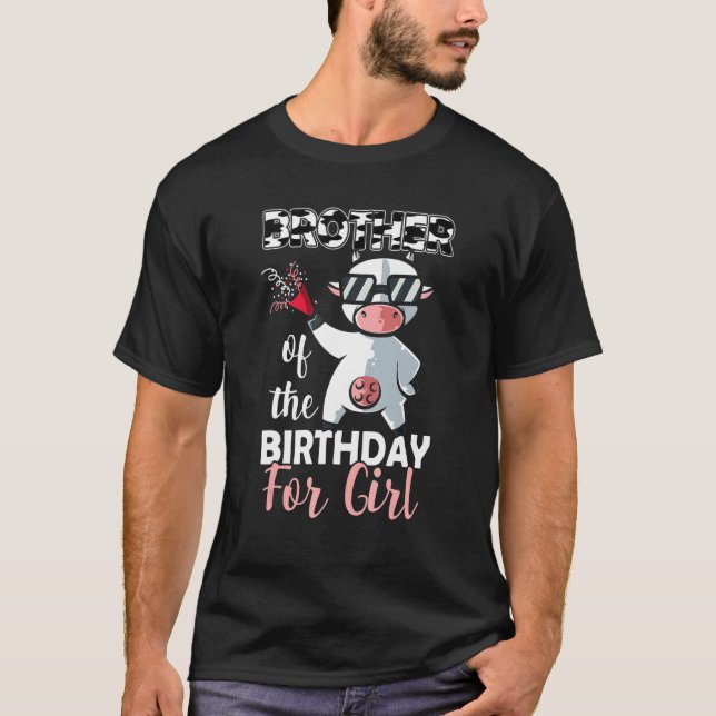 Camiseta Irmão Da Família Birthday Girl Cow First Bda (Frente)