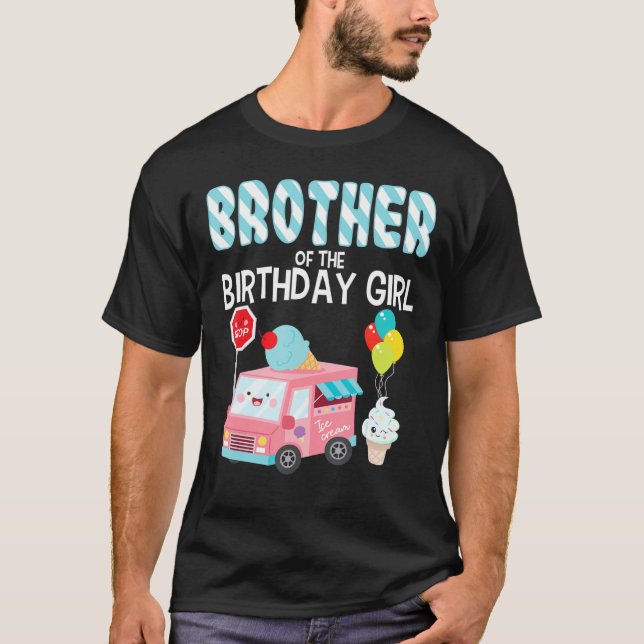 Camiseta Irmão Da Garota de Aniversário Sorvete Truck Bday (Frente)