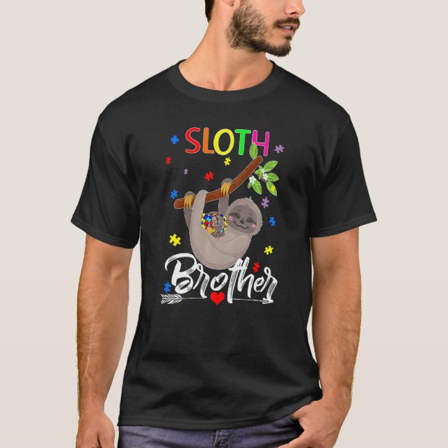 Camiseta Irmão da peça do puzzle de preguiça fofa Conscient (Frente)