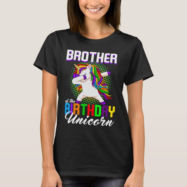 Camiseta Irmão da princesa de aniversário Unicorn Dabbing B (Frente)