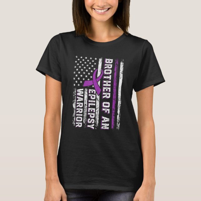 Camiseta Irmão de um guerreiro Epilepsy Purple Ribbon Suppo (Frente)
