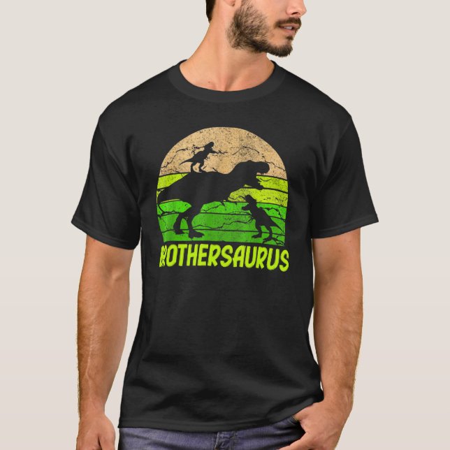 Camiseta Irmão Dinosaur Brothersaurus 2 Dois Crianças Chris (Frente)