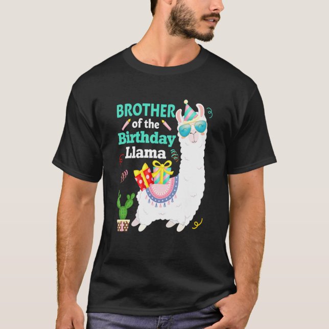 Camiseta Irmão Do Aniversário Da Família Llama (Frente)