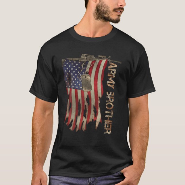 Camiseta Irmão do Exército Veteranos Militares Retro US Fla (Frente)