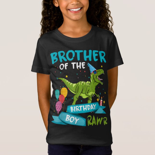 Camiseta Irmão do menino de aniversário T-Rex Dinossaur Bir (Frente)