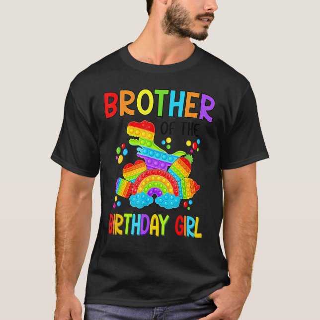 Camiseta Irmão Engraçado Da Garota de Aniversário Pop Dinos (Frente)