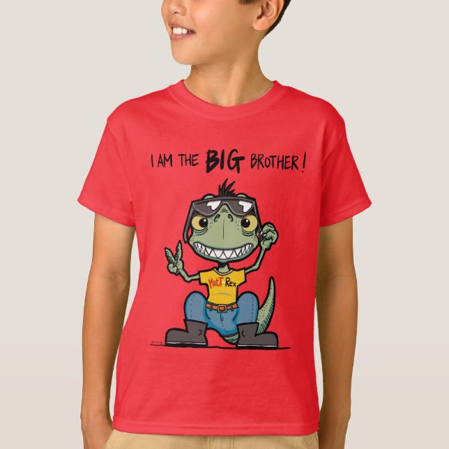 Camiseta Irmão Feliz Dinossauro Verde Vermelho (Frente)