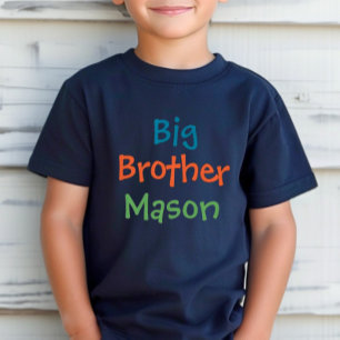 Camiseta Irmão Mais Velho Colorido Monograma Nome Azul Mari