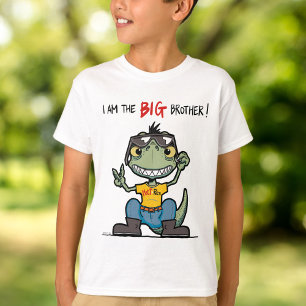 Camiseta Irmão Mais Velho Dinossauro Verde Feliz Branco