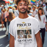 Camiseta Irmão Orgulhoso da Camisa-T Formando<br><div class="desc">Mostre seu orgulho e alegria como seus formandos irmãos com nossas t-shirts de cerimônia de formatura em branco e ouro especialmente projetadas. Estas peças feitas sob medida, completadas com um formando clássico de mortarboard, cinco fotos pessoais, a afirmação ousada 'orgulhoso irmão do formando', e personalizadas com o nome de seus...</div>