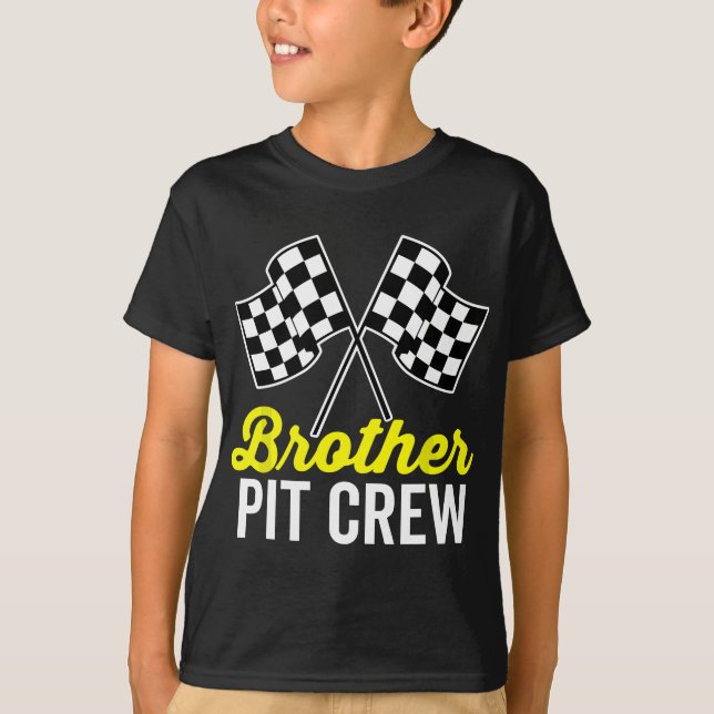 Camiseta Irmão Pit Crew para Festa de Corrida Escuro (Frente)