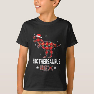 Camiseta Irmão T-Rex Xadrez Vermelha Buffalo Dinossauro de