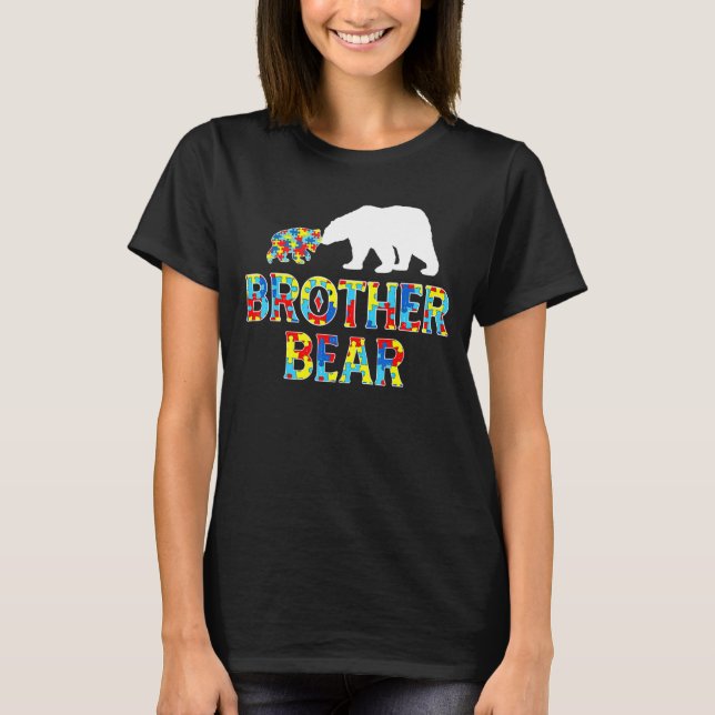 Camiseta Irmão Urso Quebra-Cabeça de Conscientização do Aut (Frente)