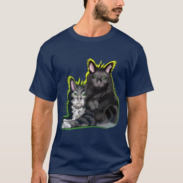 Camiseta Irmãos de casaco preto com olhos verdes (Frente)